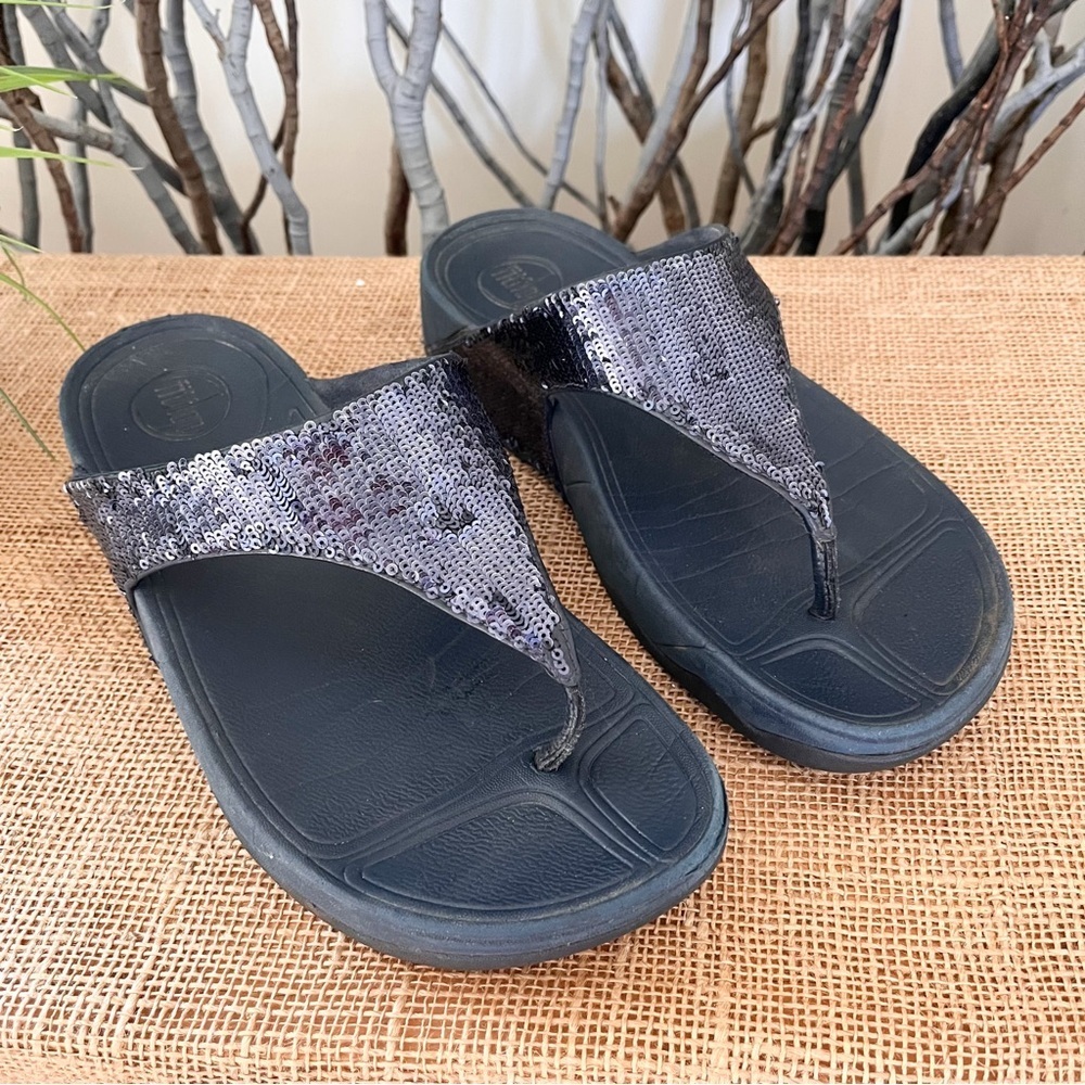 Flipflop Electra Classic 034-097 Navy Sequin Thong Sandals Size 9 Wide